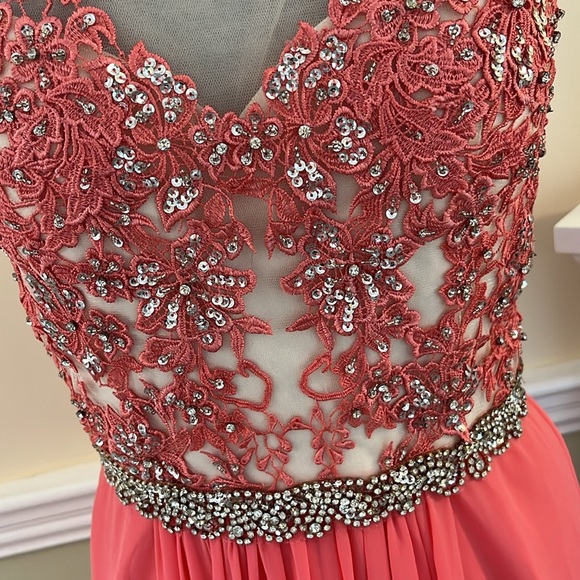 NIGHT STUDIO Coral Rhinestone PROM Embroidered Bodice  Bridesmaid Dress 8 - Picture 6 of 16